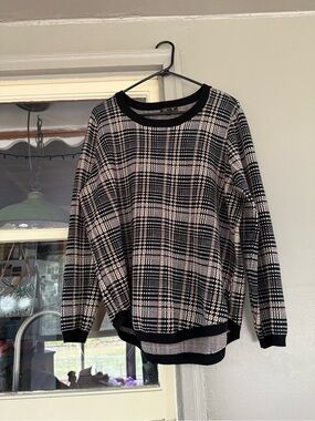 Black and Beige Plaid Crewneck Sweater